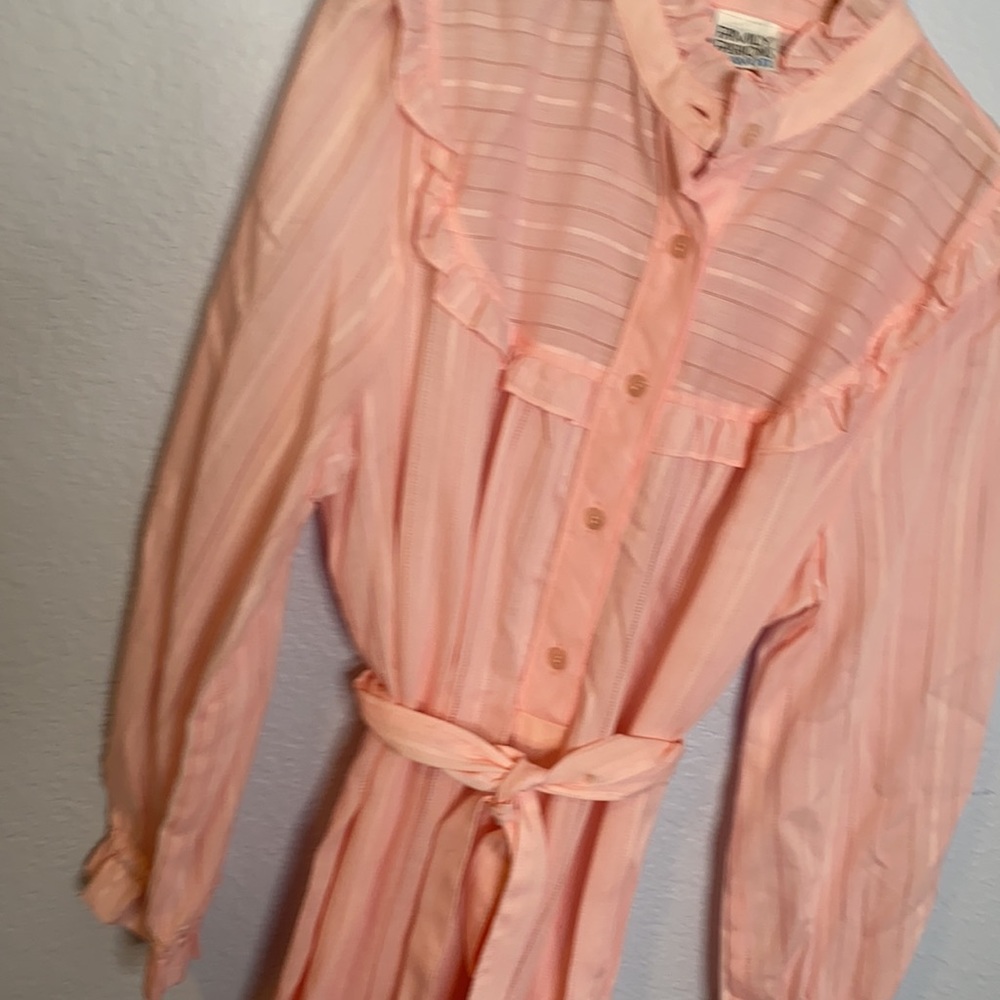 Vintage pale pink ruffle neck dress semi shear - Picture 2 of 11